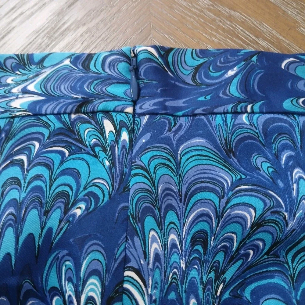 Michael Kors Short Skirt‎ Blue/TealPrint WaterfallFront Soft Pleats Sz 10P